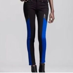 Rag & Bone Grand Prix Motocross Leather Trim Legging Skinny Jeans Blue Sz 28